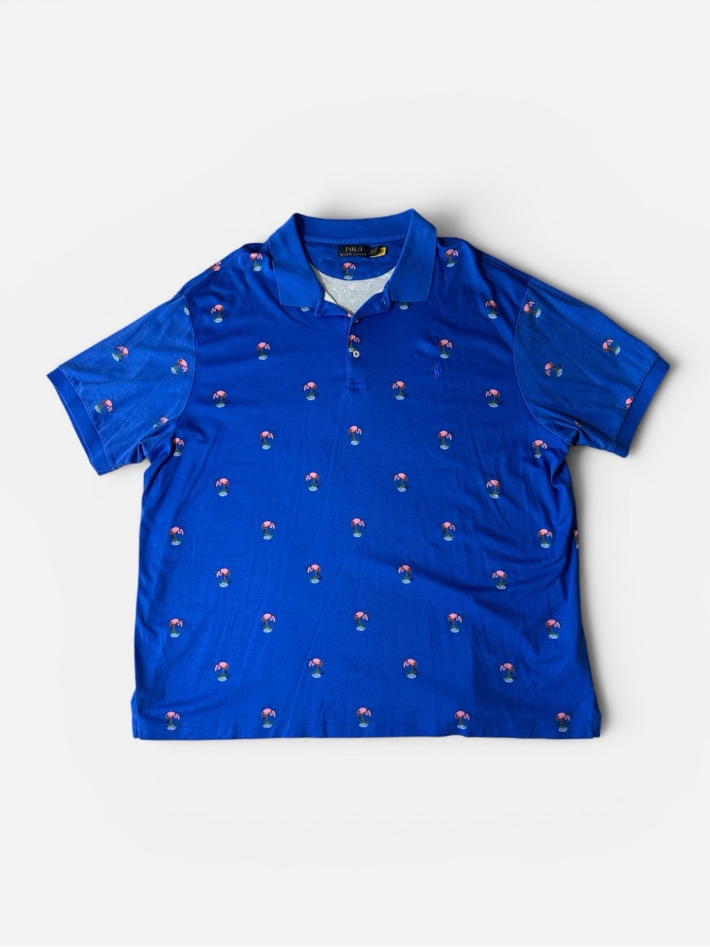 Polo Ralph Lauren mens 3XB Big blue flamingo knit soft cotton polo shirt EUC